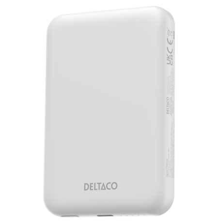Išorinė baterija 5000 mAh DELTACO, bevielis įkrovimas, PD 20 W,magnetas,baltas / PB-Q1006 / 1903253 