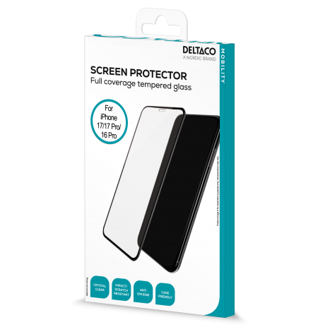 Ekrano apsauga DELTACO, iPhone 16 Pro/17/17 Pro , pilnai priglundanti silikatinė / SCRN-IP1617P / 1903679