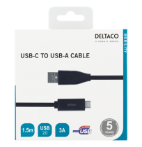 DELTACO USB 2.0 kabelis, Type C - Type A male, 1.5m, juodas / USBC-1005M