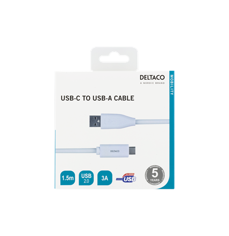 Kabelis DELTACO USB 2.0, C tipas - A tipo vyras, 1,5 m, baltas / USBC-1010M