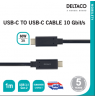 USB-C į USB-C kabelis 10 Gbit/s 1m, 60W, 3A DELTACO juoda / USBC-1122M