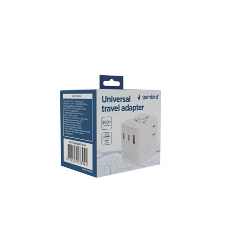 Gembird TPA-1A2C20-01-W Universal travel power adapter, 20 W, white | Gembird