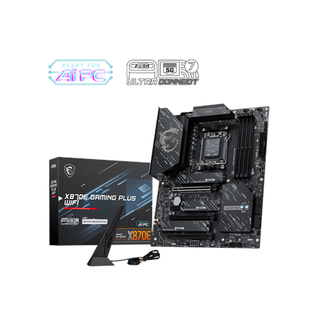 MSI X870E GAMING PLUS WIFI | Processor family AMD | Processor socket AM5 | DDR5 UDIMM | Supported hard disk drive interfaces SAT