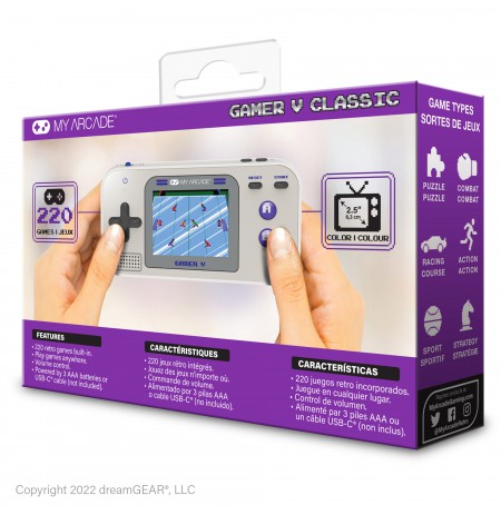 MY ARCADE GAMER V CLASSIC nešiojama žaidimų konsolė 220 žaidimų viename, pilkas, violetinis