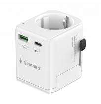 Gembird Grounded universal travel power adapter, 20 W | TPA-EU1A1C20-01-W