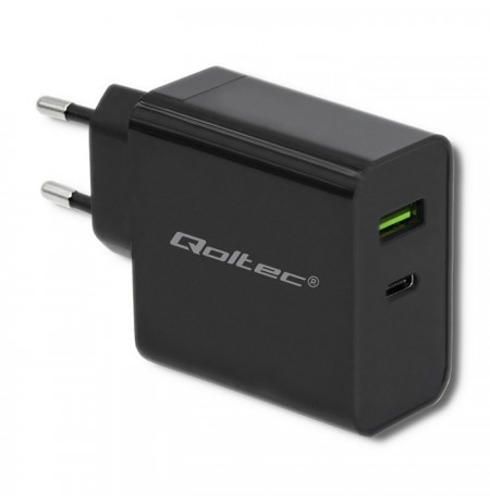 Qoltec 51717 Charger | 42W | 5-20V | 2.25-3A | USB type C PD | USB | Black