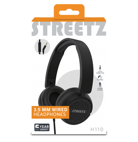 H110 ausinės STREETZ, sulankstomos, su garso reguliavimu, 3,5 mm, juodos / H110-BLK / 6612119