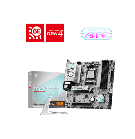 MSI B840M GAMING PLUS WIFI6E | Processor family AMD | Processor socket AM5 | DDR5 | Supported hard disk drive interfaces SATA, M