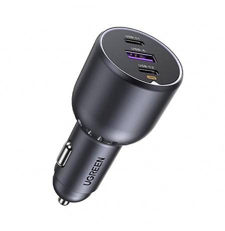 Ugreen 130W 3-Port Fast Car Char gray Headphones, Mobile computer, Mobile phone, Laptop, Power bank, Telephone Grey Cigar