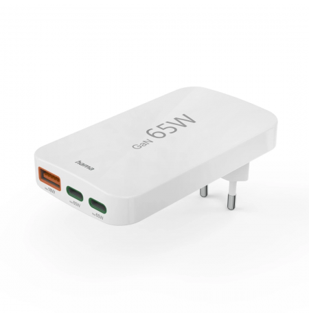 Hama 00201976 Flat Charger 220V With 2xUSB-C/USB-A  65W White