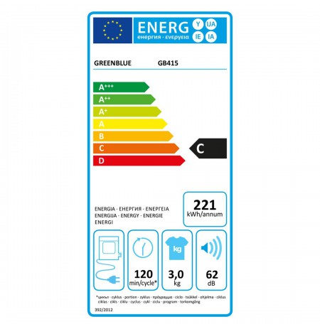 GreenBlue electric tumble dryer for clothes, 3kg load, GB415 GR