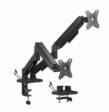 Gembird MA-DA2U-01 Adjustable desk 2-display mounting arm with USB ports, 17”-32”, black