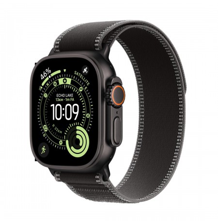 Apple Watch Ultra 3 GPS + Cellular 49mm Black Titanium Case with Black/Charcoal Trail Loop - S/M