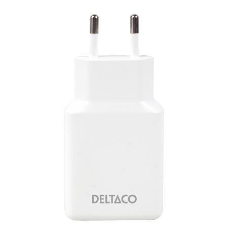 USB-C įkroviklis DELTACO, 5 W, 2x USB-C PD, plonas, 45 W, baltas / USBC-AC200 / 1903269