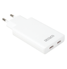 USB-C įkroviklis DELTACO, 67 W, 2x USB-C PD, plonas, baltas / USBC-AC201 / 1903667