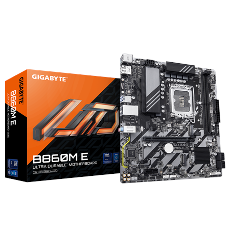 Gigabyte B860M E | Processor family Intel | Processor socket LGA1851 | DDR5 | Supported hard disk drive interfaces SATA