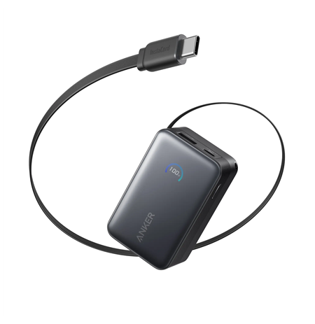 Anker Nano Power Bank 45W with Built-In Retractable USB-C Cable | A1638H11 | 10000 mAh | Black