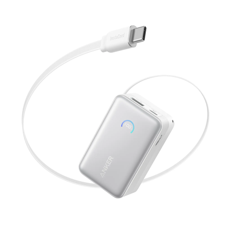Anker Nano Power Bank 45W with Built-In Retractable USB-C Cable | A1638H21 | 10000 mAh | White