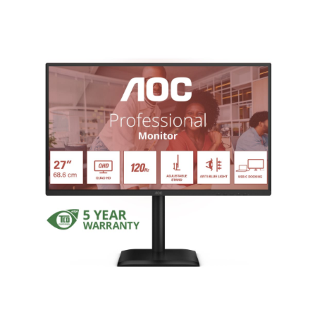 AOC Q27E4CV | 27 " | IPS | QHD | 16:9 | 120 Hz | 4 ms | 2560 x 1440 pixels | 350 cd/m² | HDMI ports quantity 1 | Black