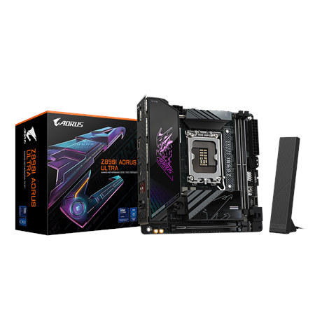 Gigabyte Z890I AORUS ULTRA | Processor family Intel | Processor socket LGA1851 | DDR5 | Supported hard disk drive interfaces M.2