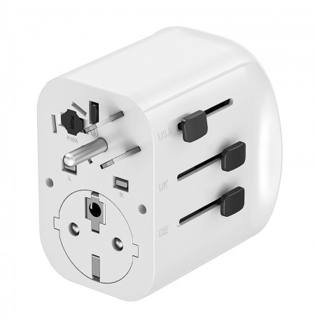 Gembird TPA-EU2A1C15-01-W Grounded universal travel power adapter, 15 W, white
