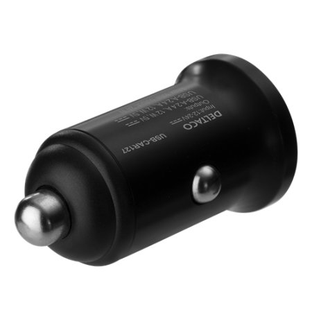 Automobilinis įkroviklis DELTACO 12/24 V USB su dviem USB-A jungtimis, 24 W, juodas USB-CAR127