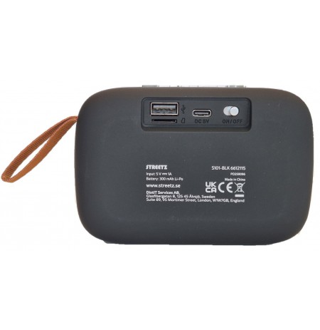 S101 nešiojama Bluetooth kolonėlė STREETZ, USB/TF/FM, juoda / S101-BLK / 6612115