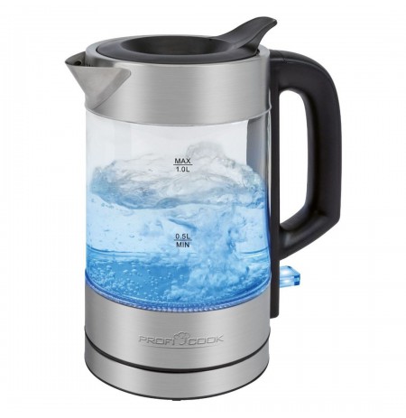 ProfiCook PC-WKS 1229 G electric kettle 1 L 1600 W Stainless steel, Transparent