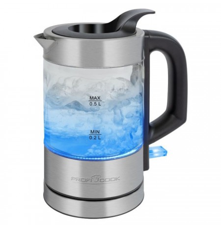 ProfiCook PC-WKS 1228 G electric kettle 0.5 L 1100 W Stainless steel, Transparent