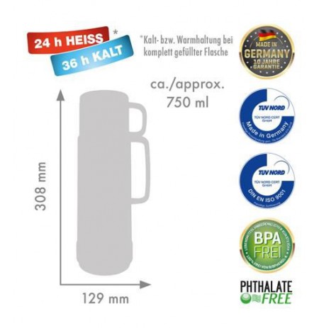 ROTPUNKT Glass thermos, capacity 0.750 l, polar-el.-summer squash (white-yellow)