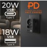 Maclean current socket x2 + 4xUSB, splitter with 2 sockets, 2xUSB A, 2xUSB C PD 20W, 1x16A + 1x6A, MCE249 F/B