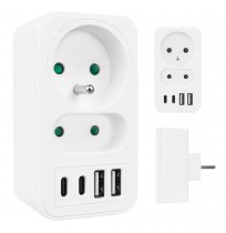 Current socket x2 + 4xUSB Maclean, splitter with 2 sockets, 2xUSB A, 2xUSB C PD 20W, 1x16A + 1x6A, MCE249 F/W