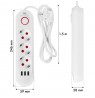 Maclean power strip, 3 socket extension + 3xUSB, 110-240V AC 50/60Hz, 2.1A max 2500W, 1.5m, white, MCE394 W