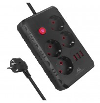 Maclean power strip, 4-socket extension cable + 3xUSB, 110-240V AC 50/60Hz, 2.1A max 2500W, 3m, black, MCE393 B
