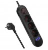 Maclean power strip, 3-socket extension cable + 3xUSB, 110-240V AC 50/60Hz, 2.1A max 2500W, 1.5m, black, MCE394 B
