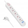 Maclean power strip, 5 socket extension + 3xUSB, 110-240V AC 50/60Hz, 2.1A max 2500W, 1.5m, white, MCE395 W