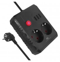 Maclean power strip, extender 2 sockets + 3xUSB, 110-240V AC 50/60Hz, 2.1A max 2500W, 1.5m, black, MCE387 B
