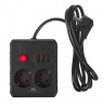 Maclean power strip, extender 2 sockets + 3xUSB, 110-240V AC 50/60Hz, 2.1A max 2500W, 1.5m, black, MCE387 B
