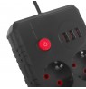 Maclean power strip, extender 2 sockets + 3xUSB, 110-240V AC 50/60Hz, 2.1A max 2500W, 1.5m, black, MCE387 B