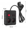 Maclean power strip, extender 2 sockets + 3xUSB, 110-240V AC 50/60Hz, 2.1A max 2500W, 1.5m, black, MCE387 B