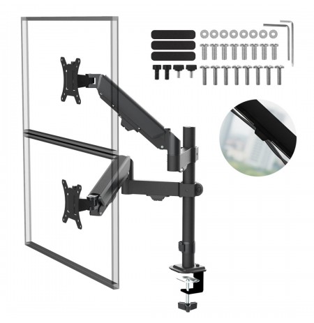Maclean 2 monitor mount, gas spring, 17"-32", 2-10kg, black, MC-136