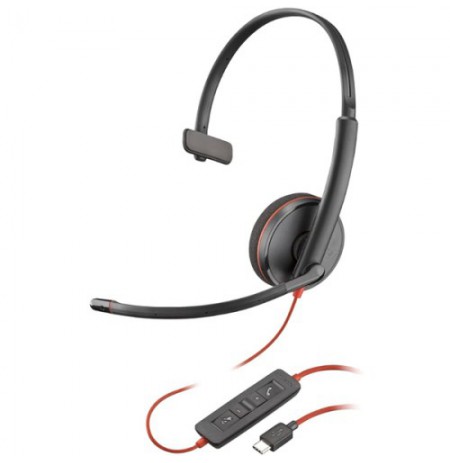 Poly Blackwire 3210 Mono Laidinės ausinės, USB-C, USB-C/A Adapter (Bulk), Juoda