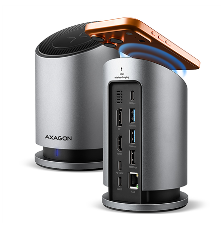AXAGON USB-C 10Gbps Wireless Charging 9in1 hub | HMC-WL9