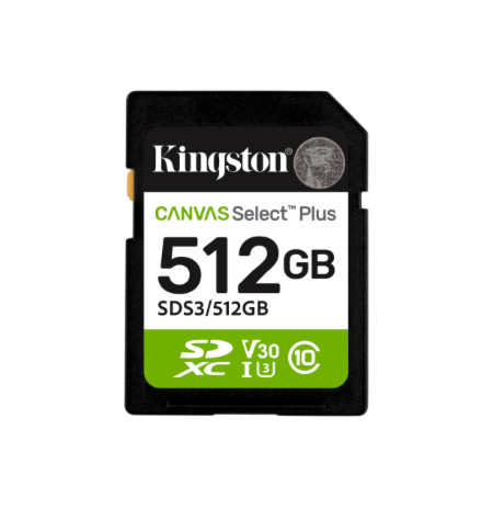Kingston Canvas Select Plus | 512 GB | SD | Flash memory class Class 10, UHS-I, U1/U3, Video Class 10/30