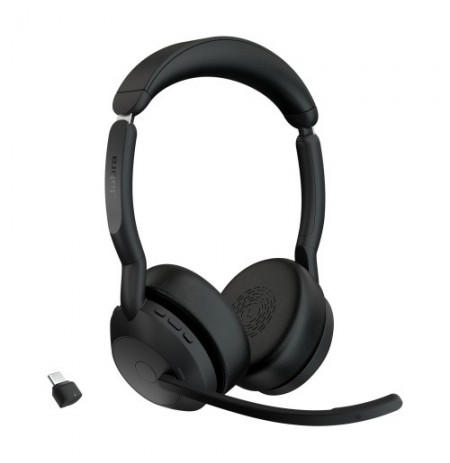 Jabra Evolve2 55 UC Stereo Link390c Belaidės ausinės, Bluetooth, USB-C, Juoda