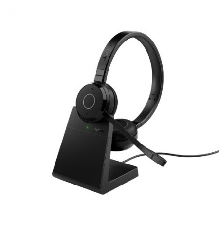 Jabra Evolve 65 TE MS Stereo Link390a Belaidės ausinės, Bluetooth, USB-A, Charging Stand, Juoda