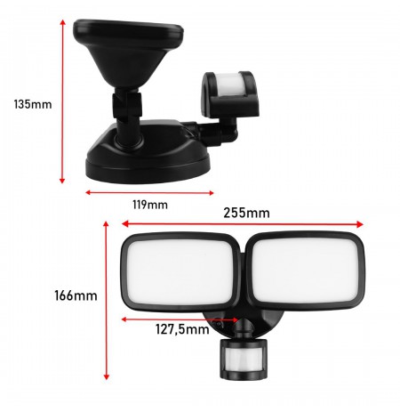 Maclean LED wall lamp, with PIR sensor, 20W, 1500lm, IP65, neutral white 4000K, black, MCE524 B