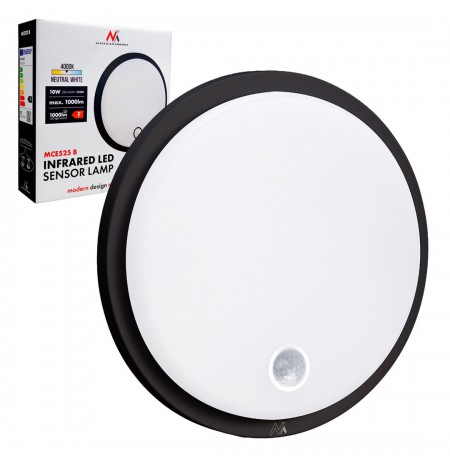 Maclean LED lamp with motion sensor, PIR sensor, black, 10W, IP65, 1000lm, neutral color, MCE525 B