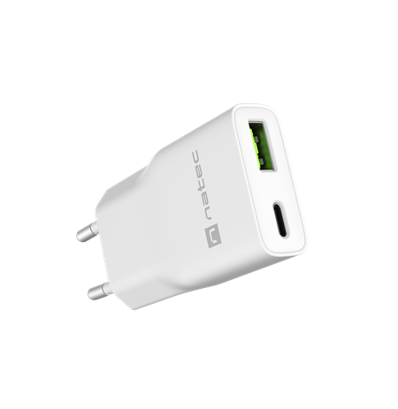 Natec Ribera USB Charger Gan Slim USB 1X USB-A + 1X USB-C 20W | NUC-2376