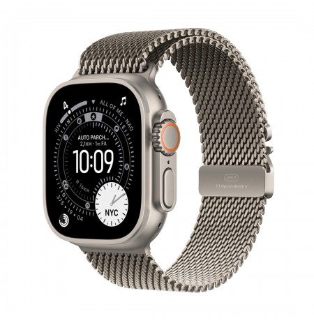 Apple Watch Ultra 3 GPS + Cellular 49mm Natural Titanium Case with Natural Titanium Milanese Loop - Medium